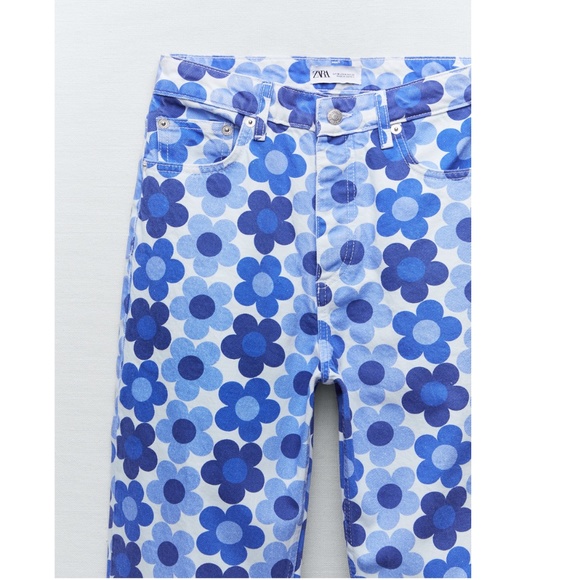 Zara Blue Floral Printed Straight Leg Jeans NWT - Picture 12 of 13